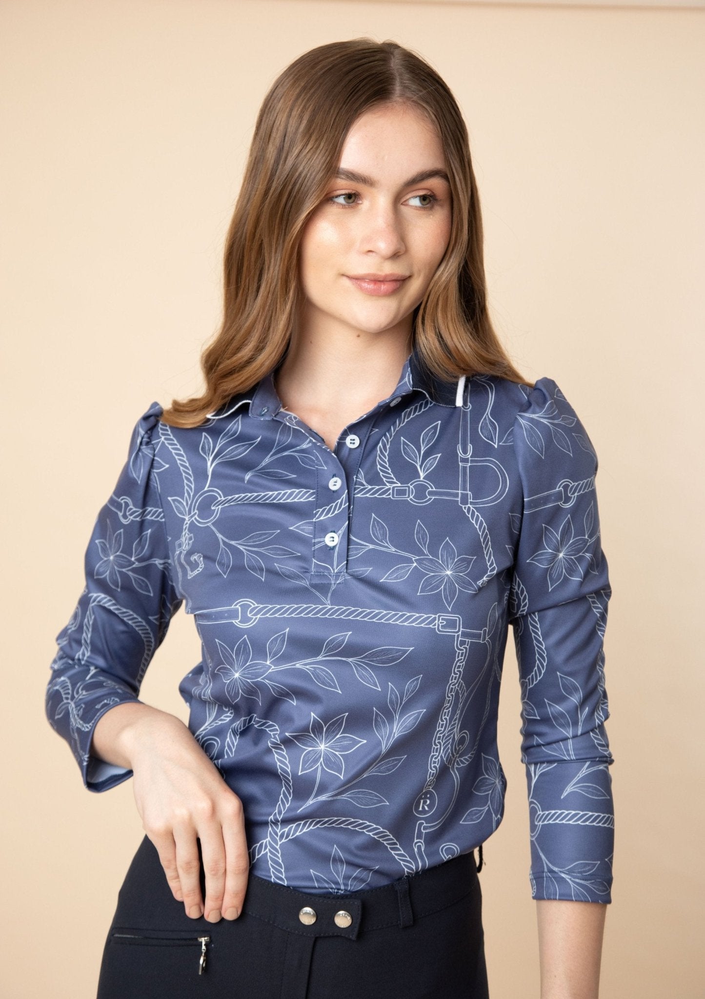 Regatta Polo - Shirt Long Sleeve Ropes Print - RönnerNavy