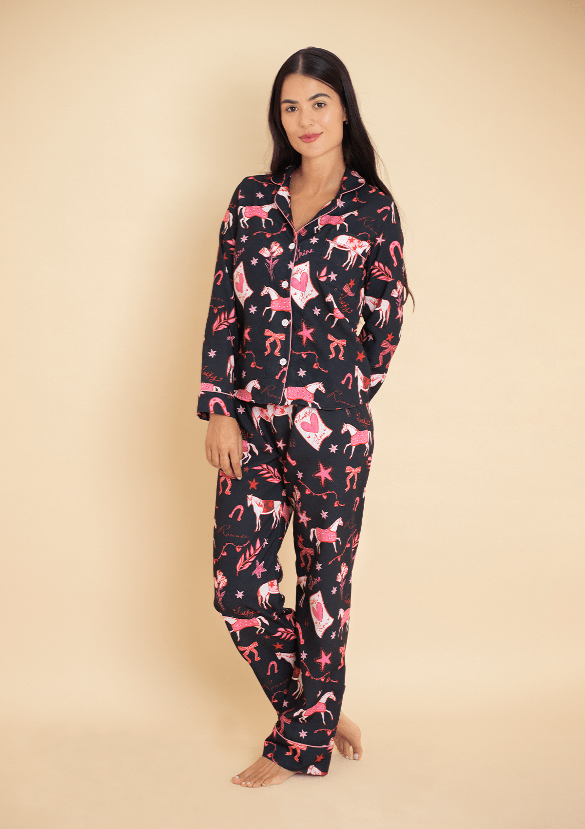 Riding The Stars PJ's Set | Long Sleeve - RönnerPajamasBlack and Gold