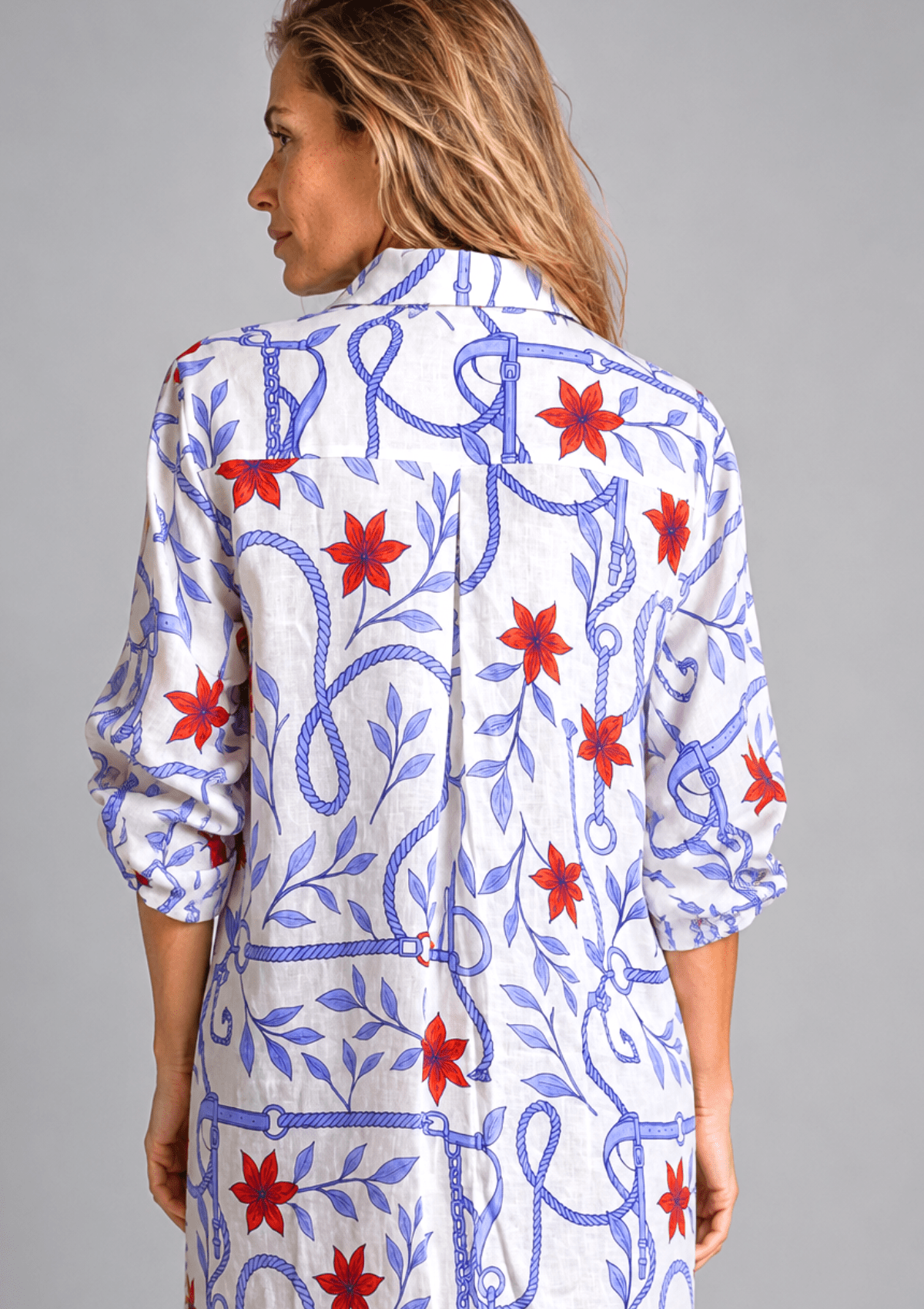 Seabreeze Oversized Linen Shirt | Regatta Print - Blue, white & red - RönnerBlouseXS