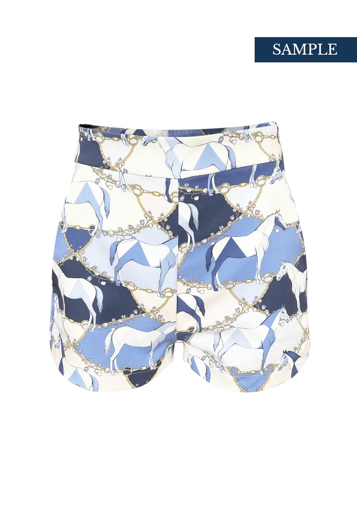 Geo Horses Stretchy Shorts | Blue