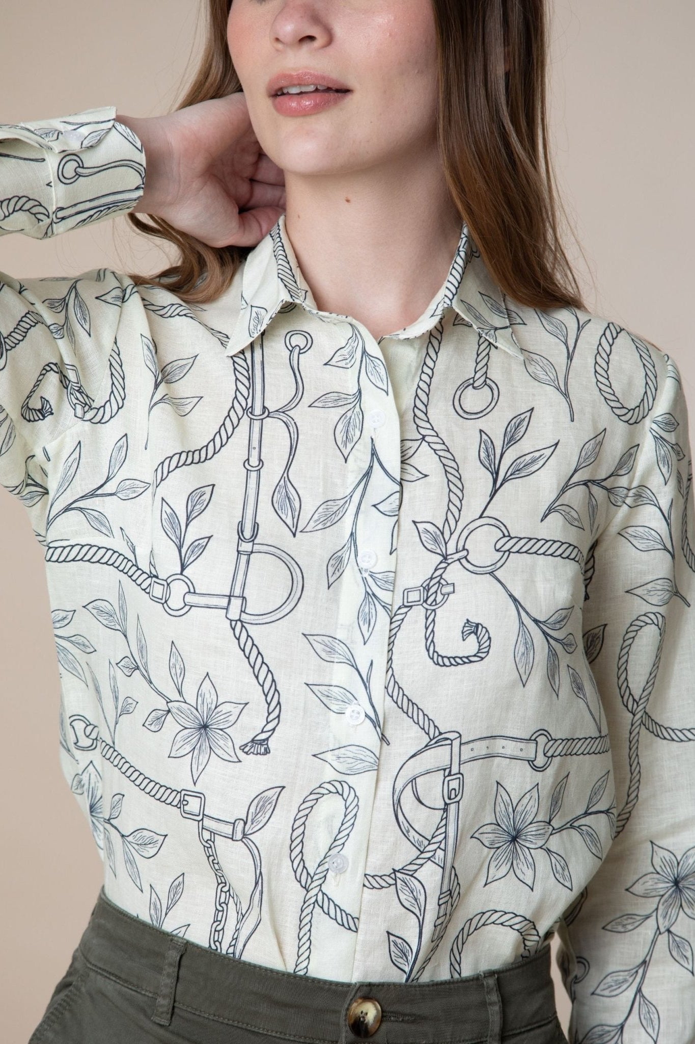 Sol Linen Shirt Ropes Print - RönnerEcru
