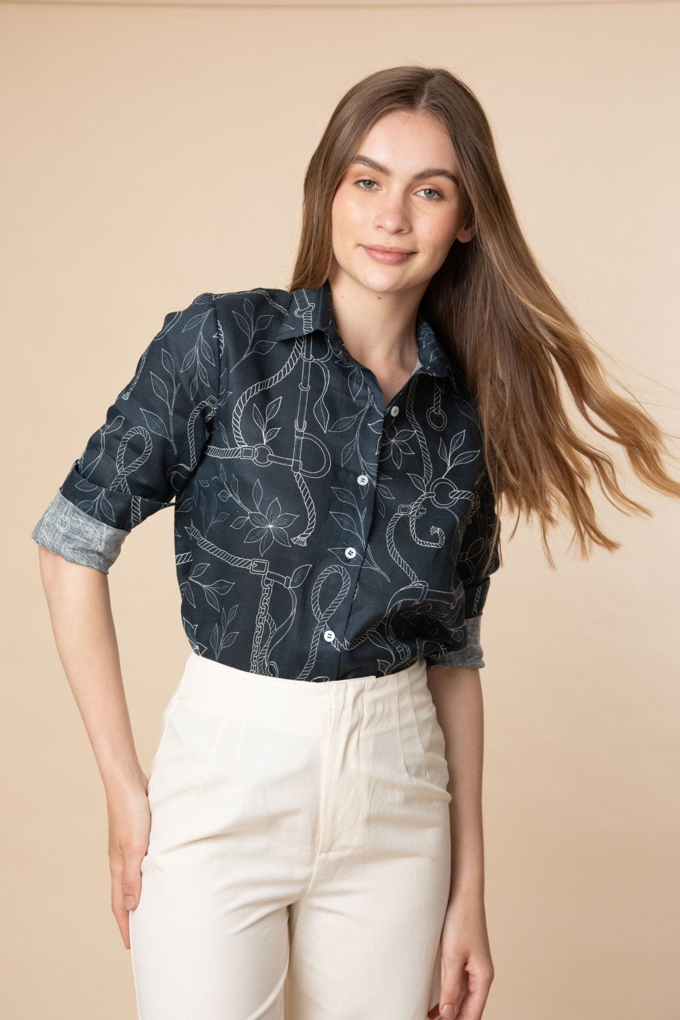 Sol Linen Shirt Ropes Print - RönnerOcean