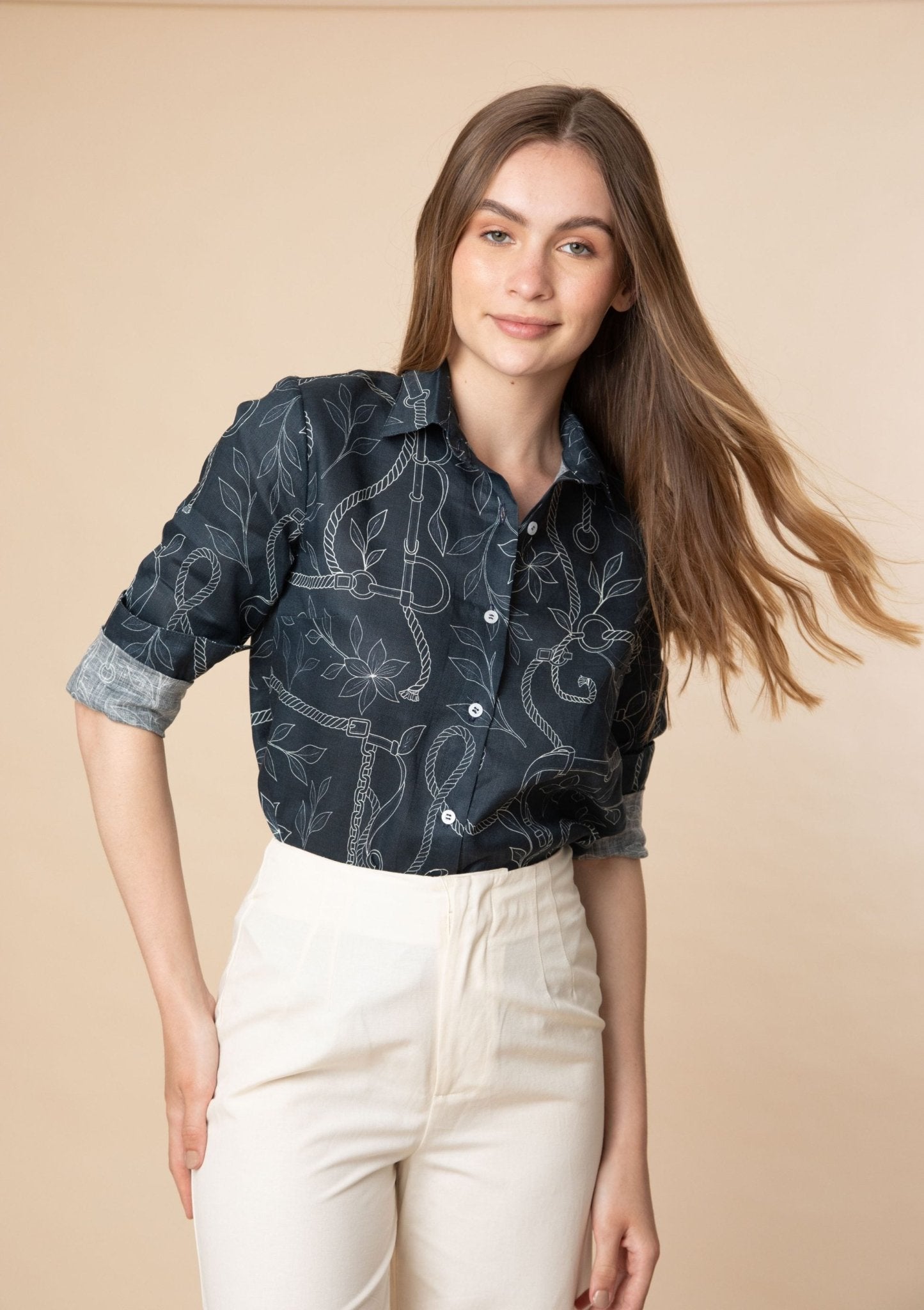 Sol Linen Shirt Ropes Print - RönnerOcean