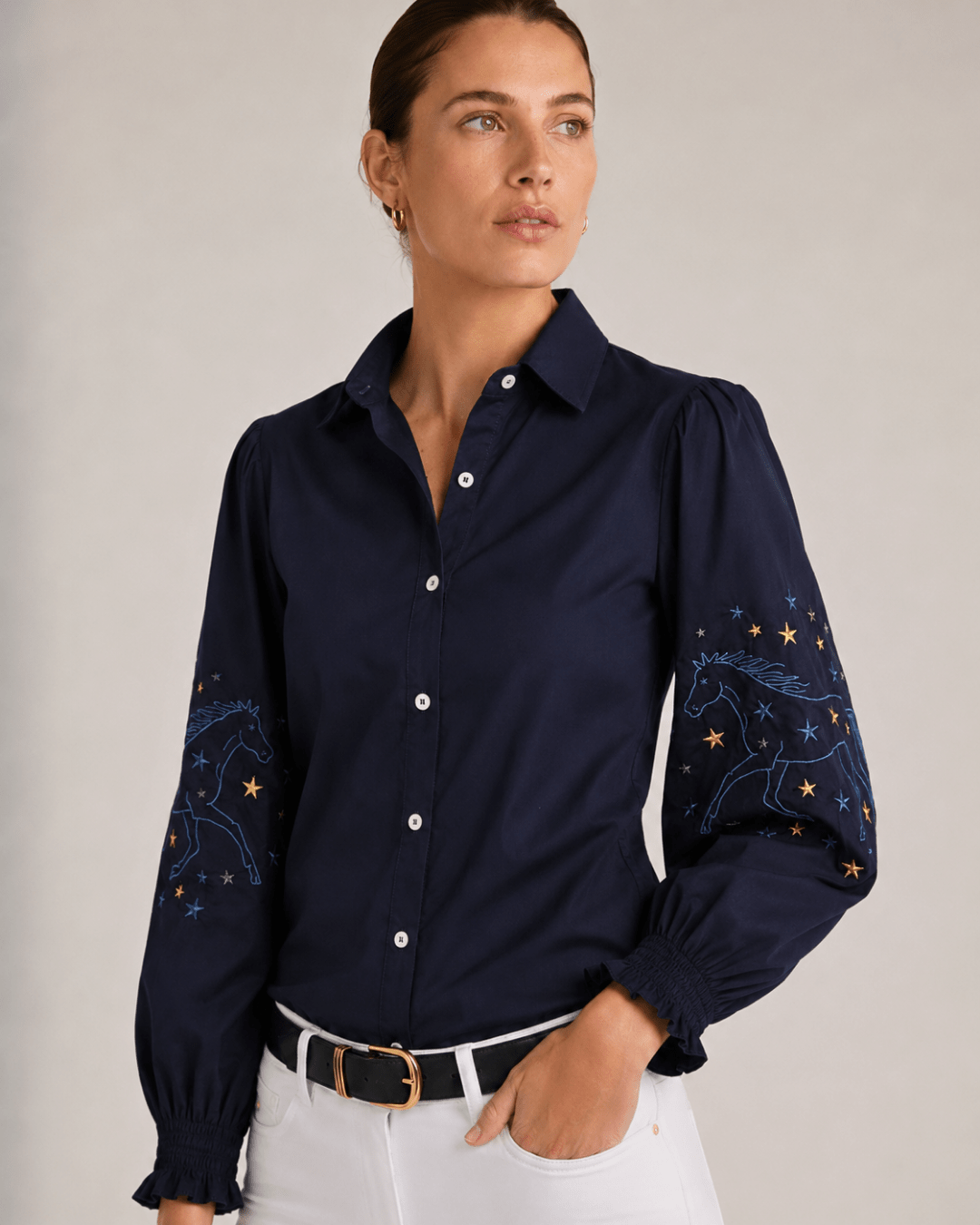 Stella Button | Down Shirt | Embroidered Stars - RönnerXS