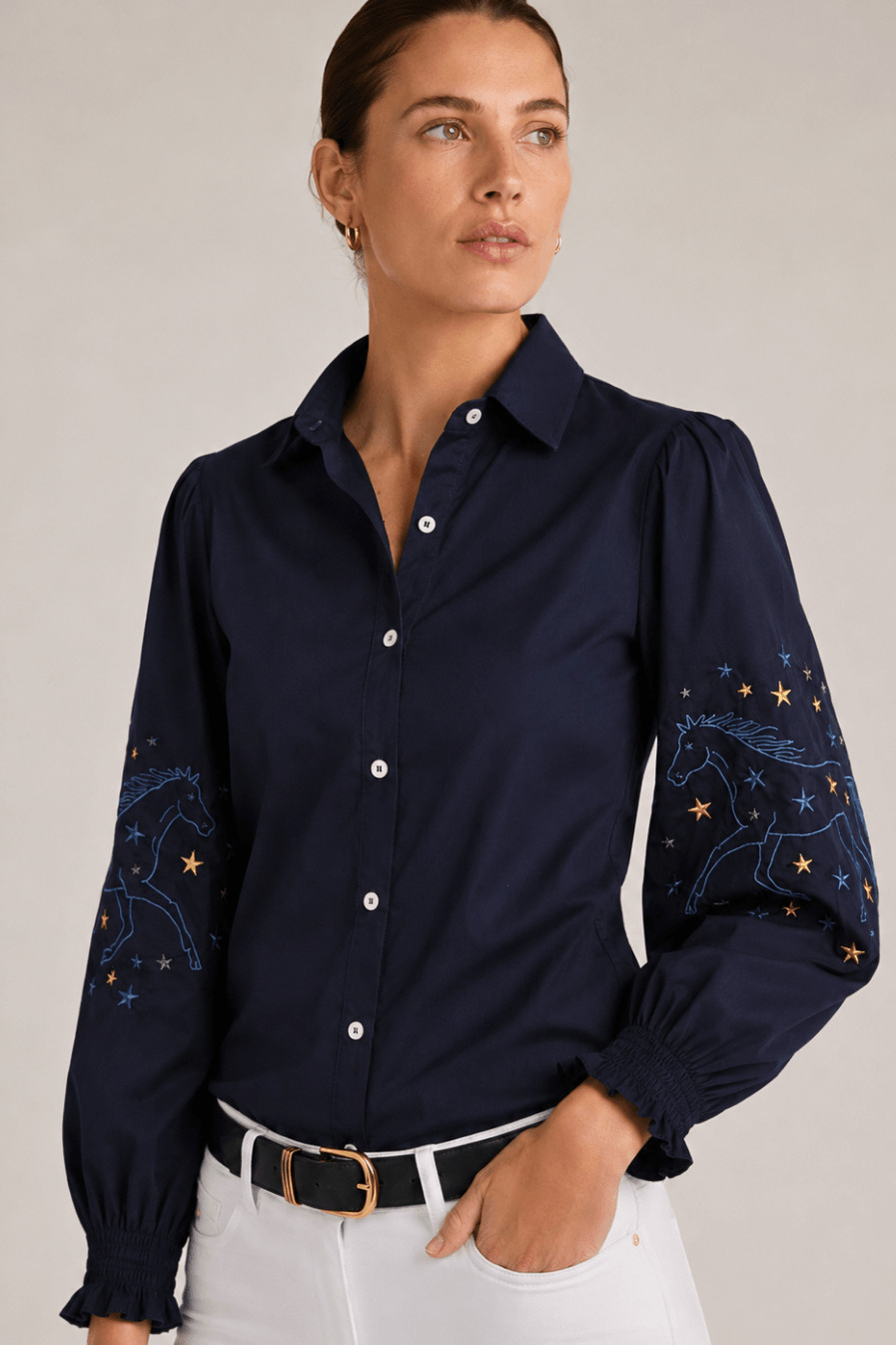 Stella Button | Down Shirt | Embroidered Stars - RönnerXS