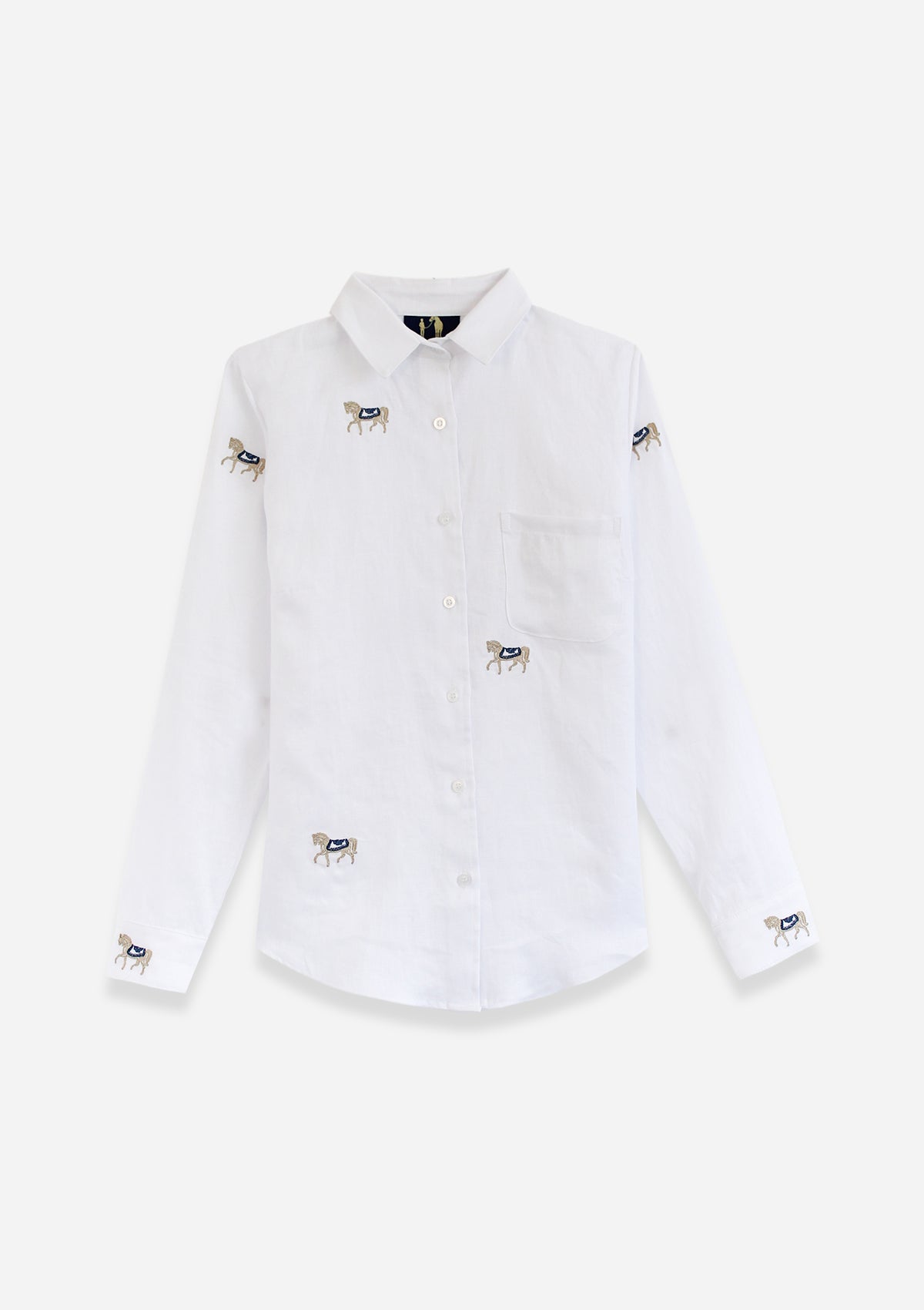 Sundown Embroidered Horses Linen Shirt | White