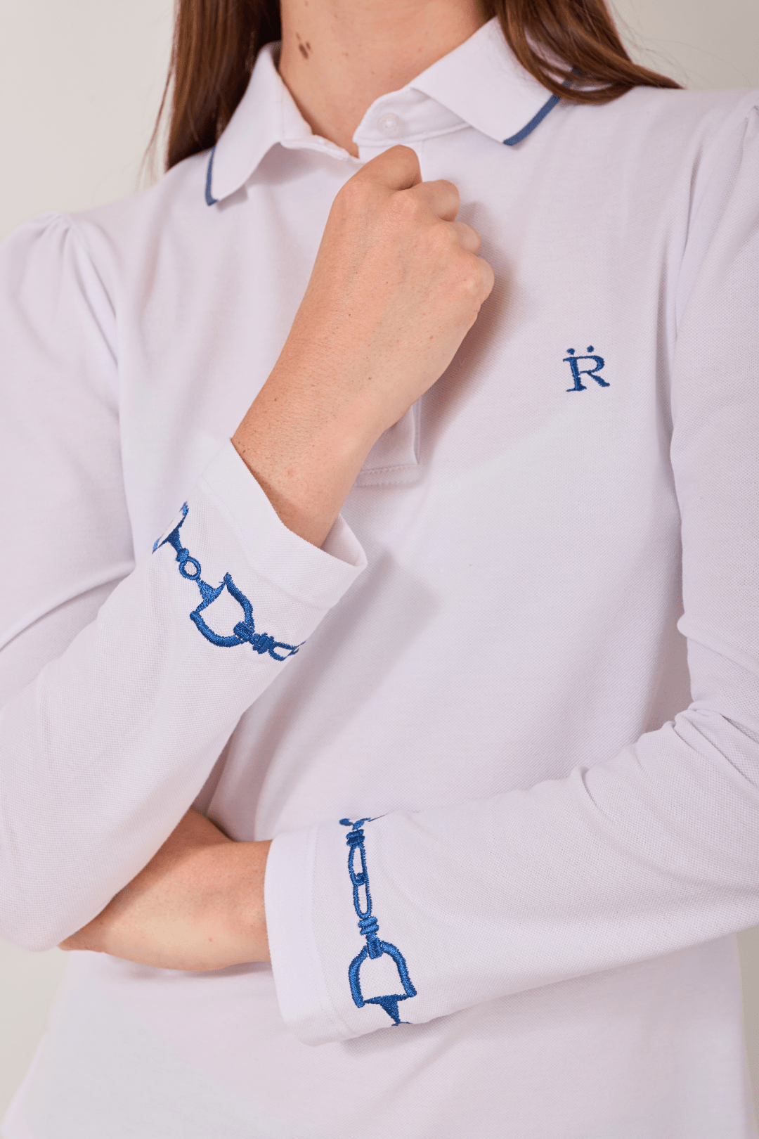 The Equestrian Polo-Shirt | Long Sleeve - RönnerPolo ShirtWhite and Blue