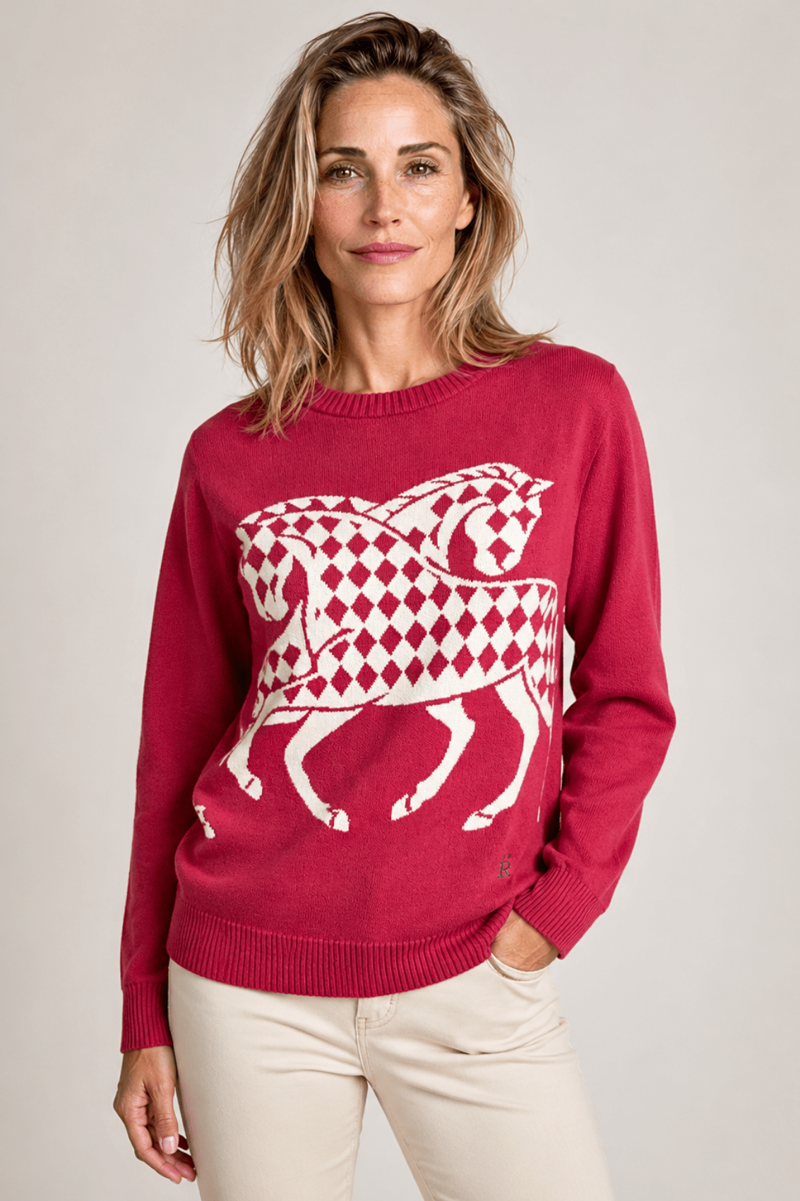The Harlequin Horses Sweater | Cherry - RönnerXS
