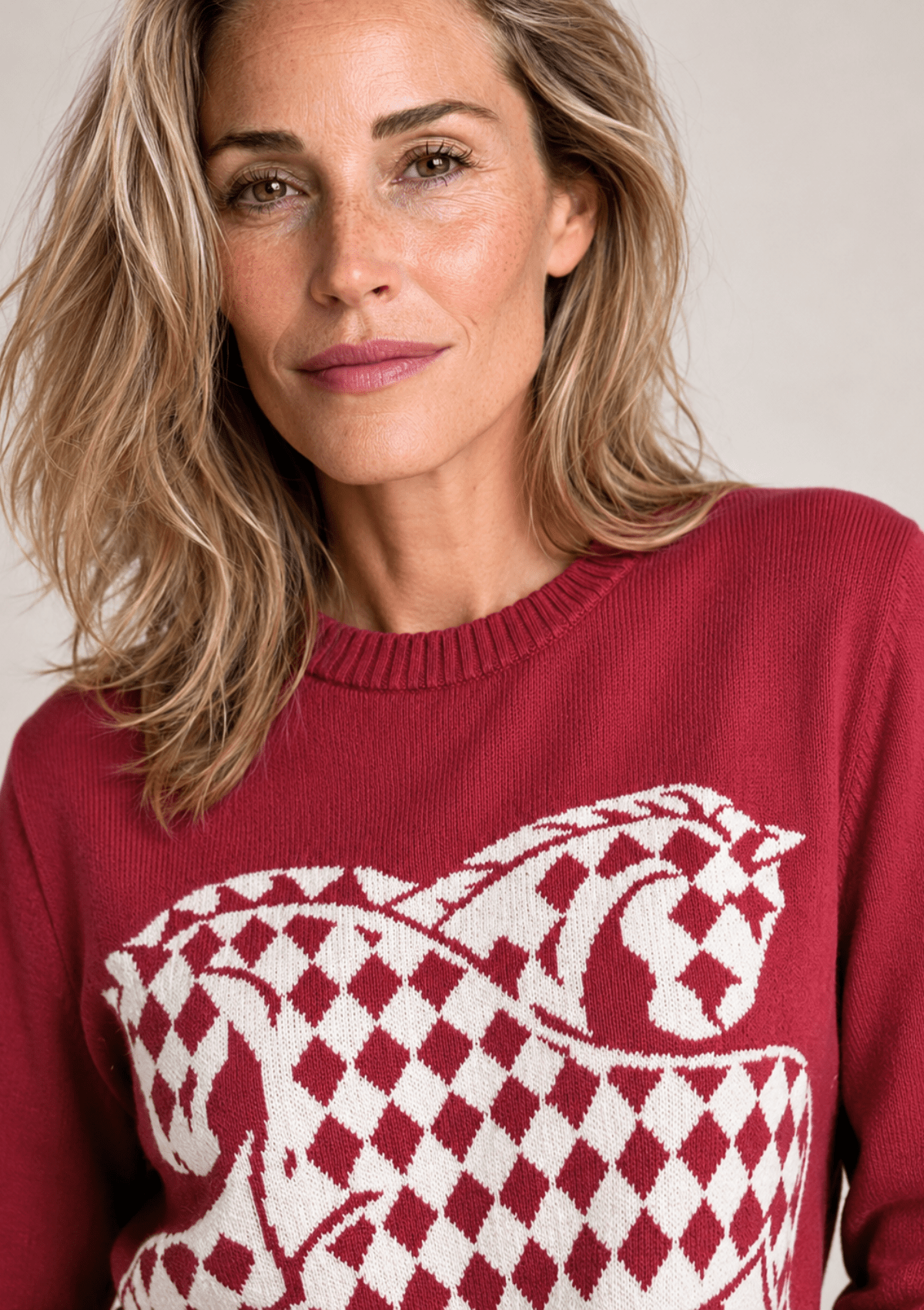 The Harlequin Horses Sweater | Cherry - RönnerXS