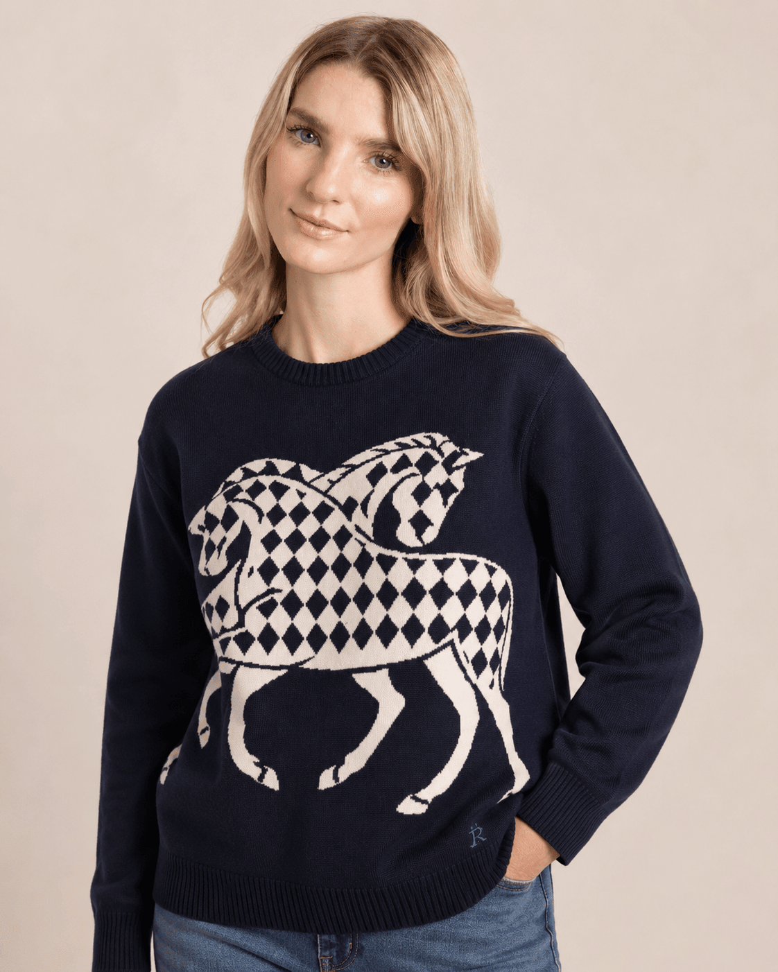 The Harlequin Horses Sweater | Navy - RönnerXS