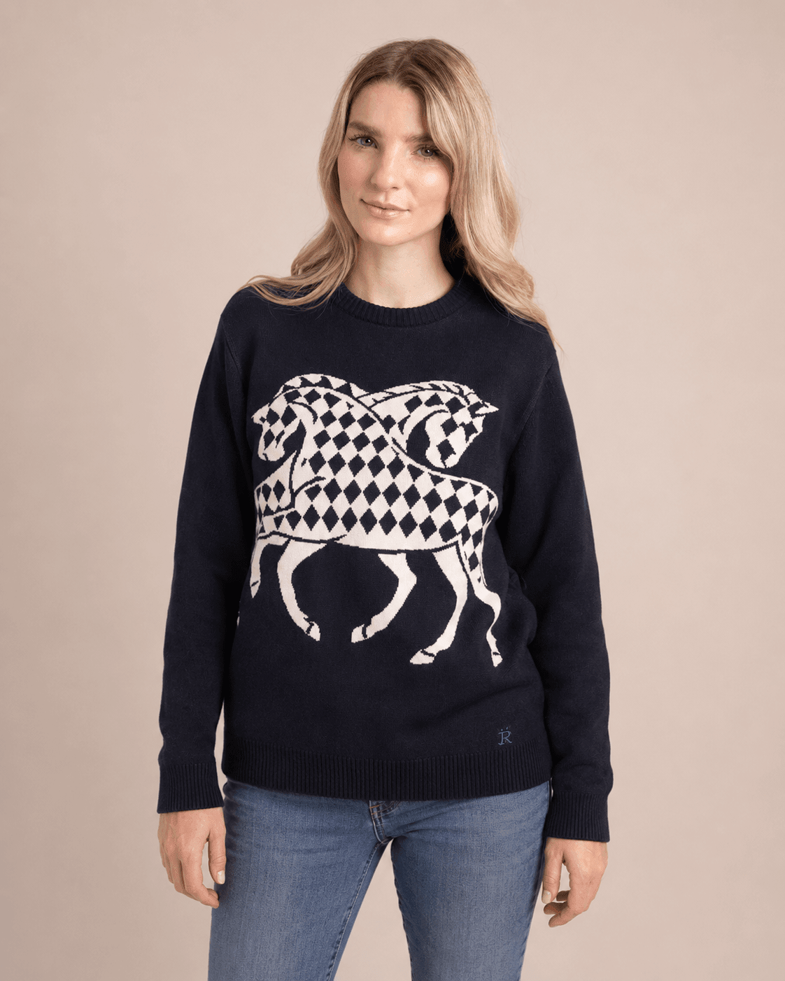 The Harlequin Horses Sweater | Navy - RönnerXS