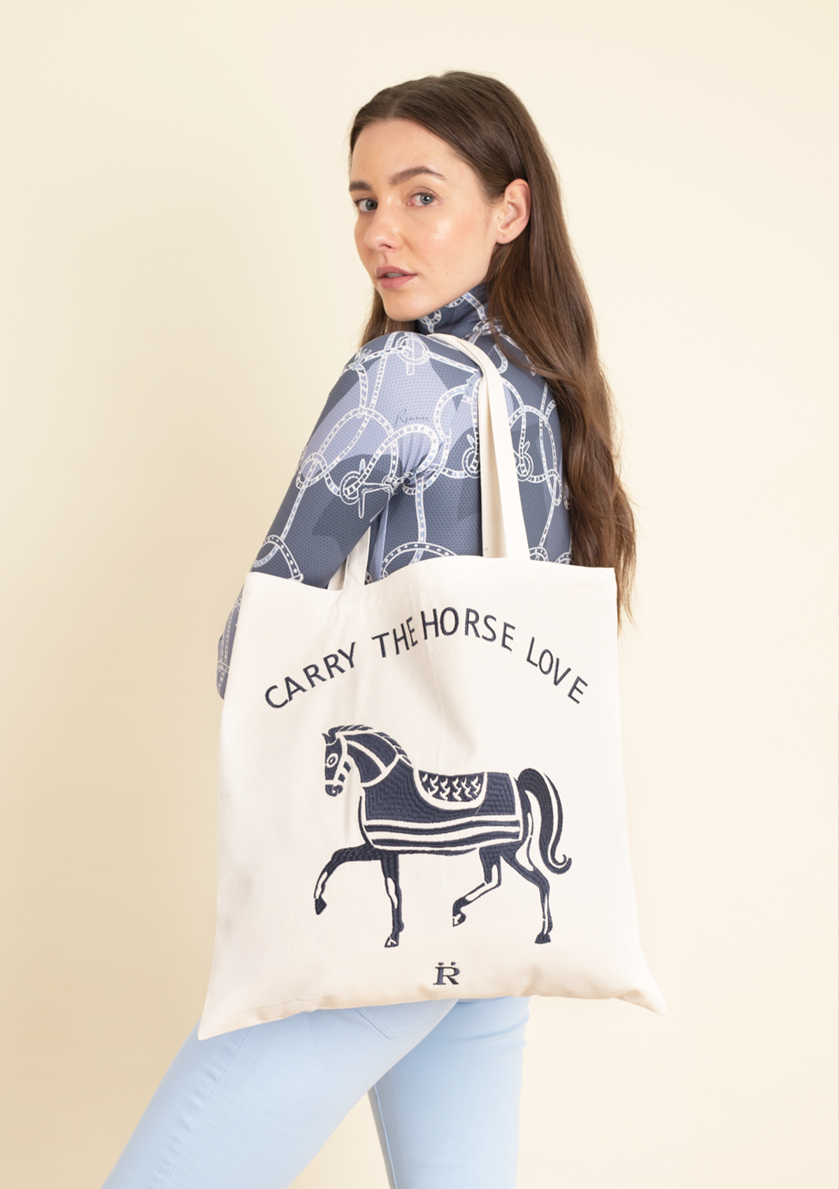 Horse Love Cotton Tote |  Carry The Love Horse | Cream