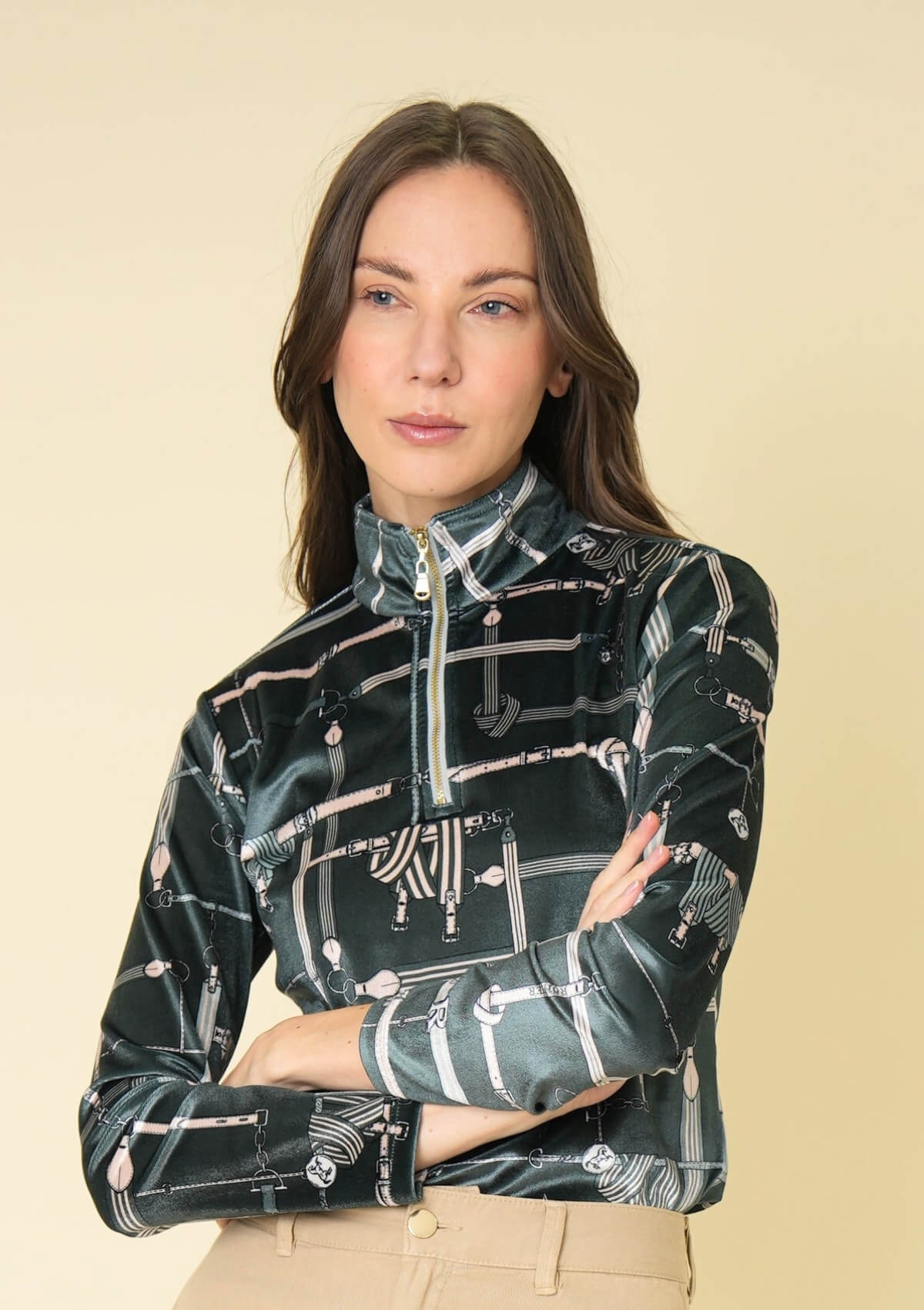 Velour Q-Zip | Long Sleeve | Jubilea Print | Green