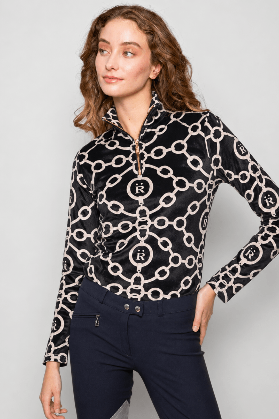 Velvet Q-Zip | Aros Print | Long Sleeve - RönnerShirtBlack & Cream