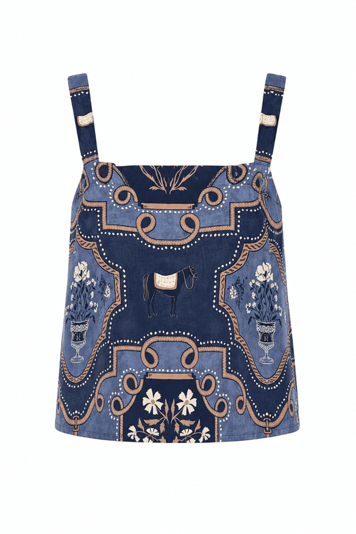 Veranda Linen Top | Veranda Print | Navy - RönnerXS