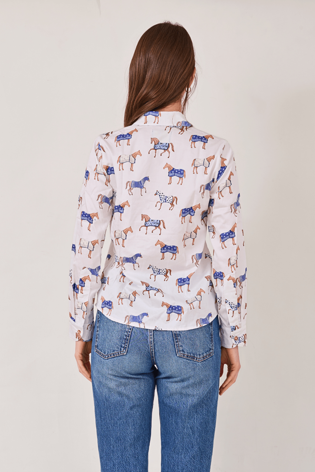 Wellington Cotton Shirt | Poise Print - RönnerWhite & Blue Horses