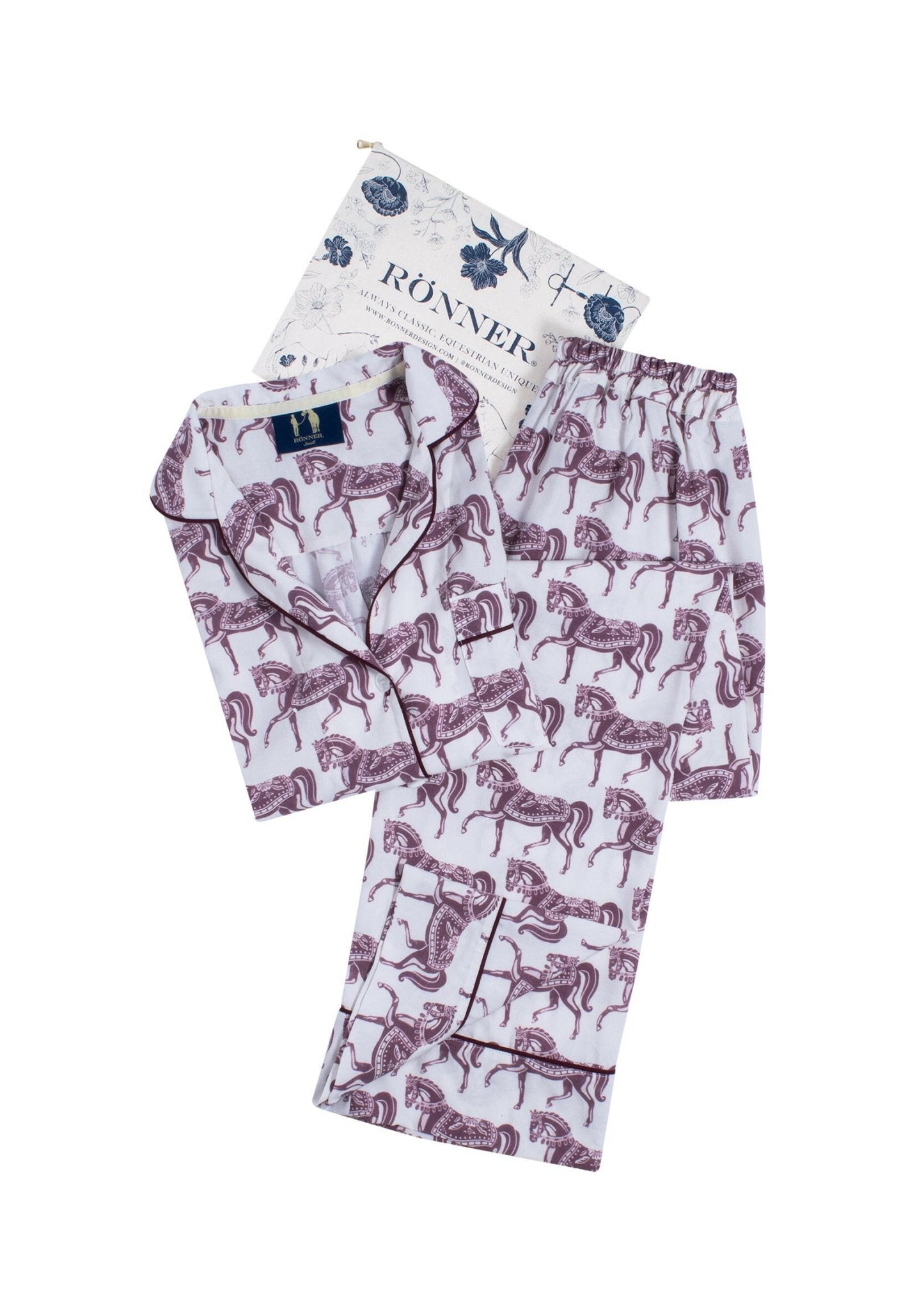 Whisper PJ's Set | Long Sleeve | Blossomare Print | White & Wine | Sample - RönnerPajamasS