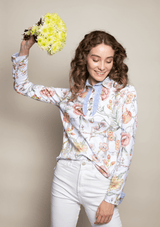 Prairi Polo-Shirt Long Sleeve | Botany Print Blanc | Hig-tech