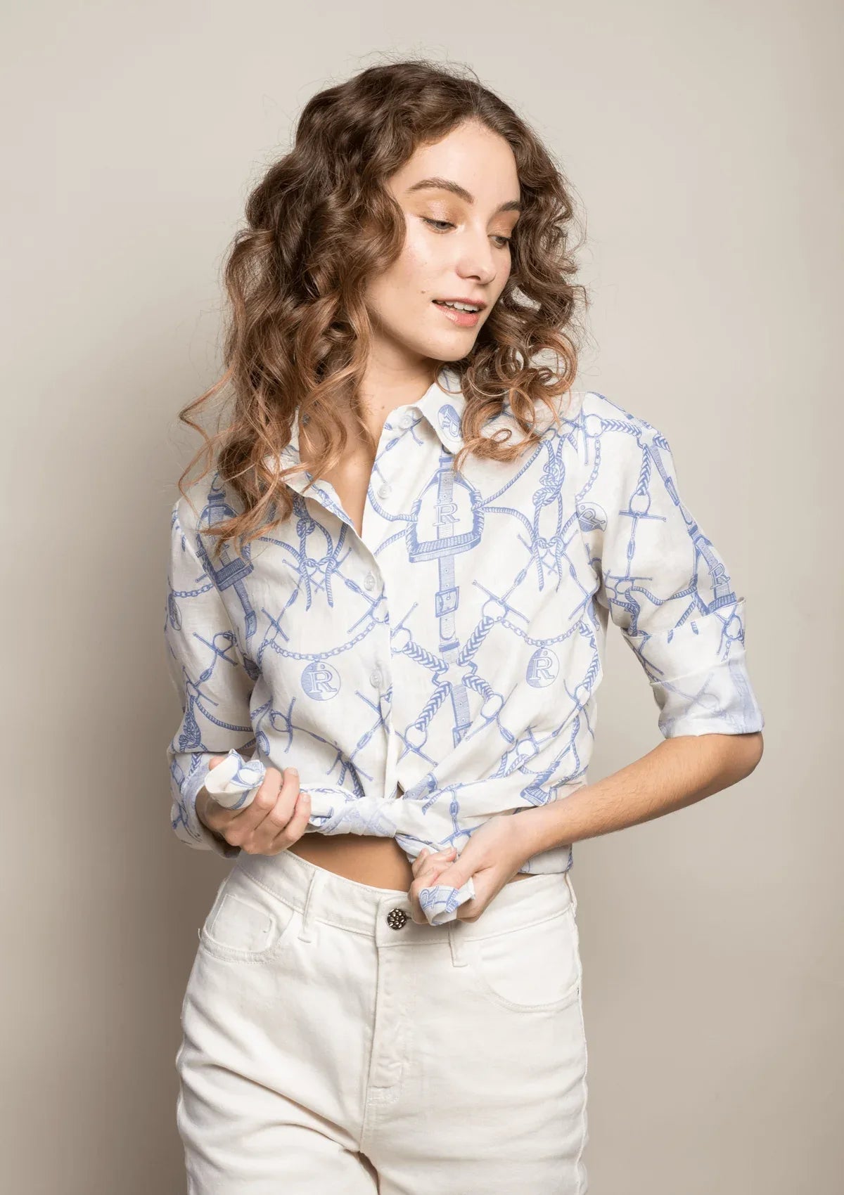 Basic Linen Shirt | Morsetti Print | Cielo - RönnerShirtsXS