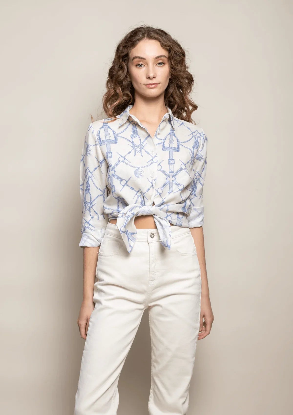 Basic Linen Shirt | Morsetti Print | Cielo - RönnerShirtsXS