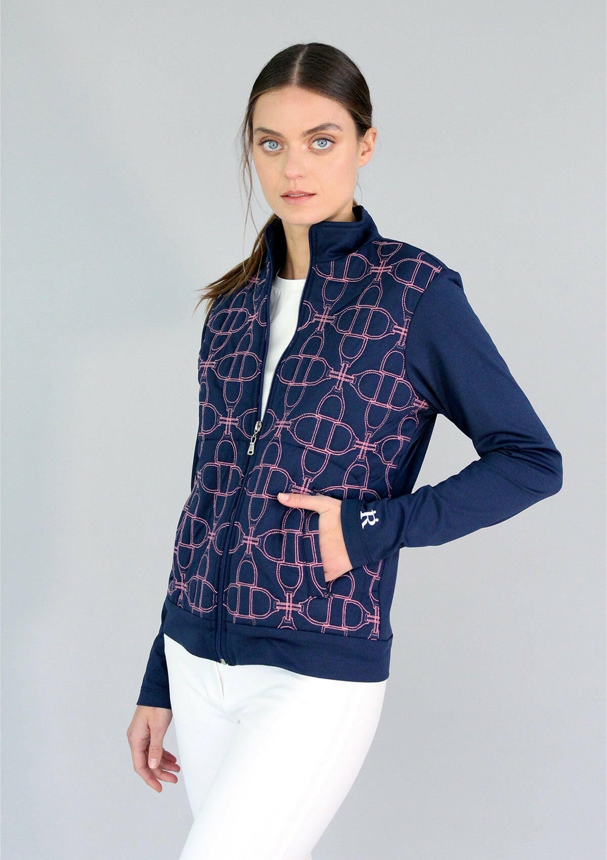 Navy Clover Zip Jacket: Elegant Rönner Stirrup Quilt Design