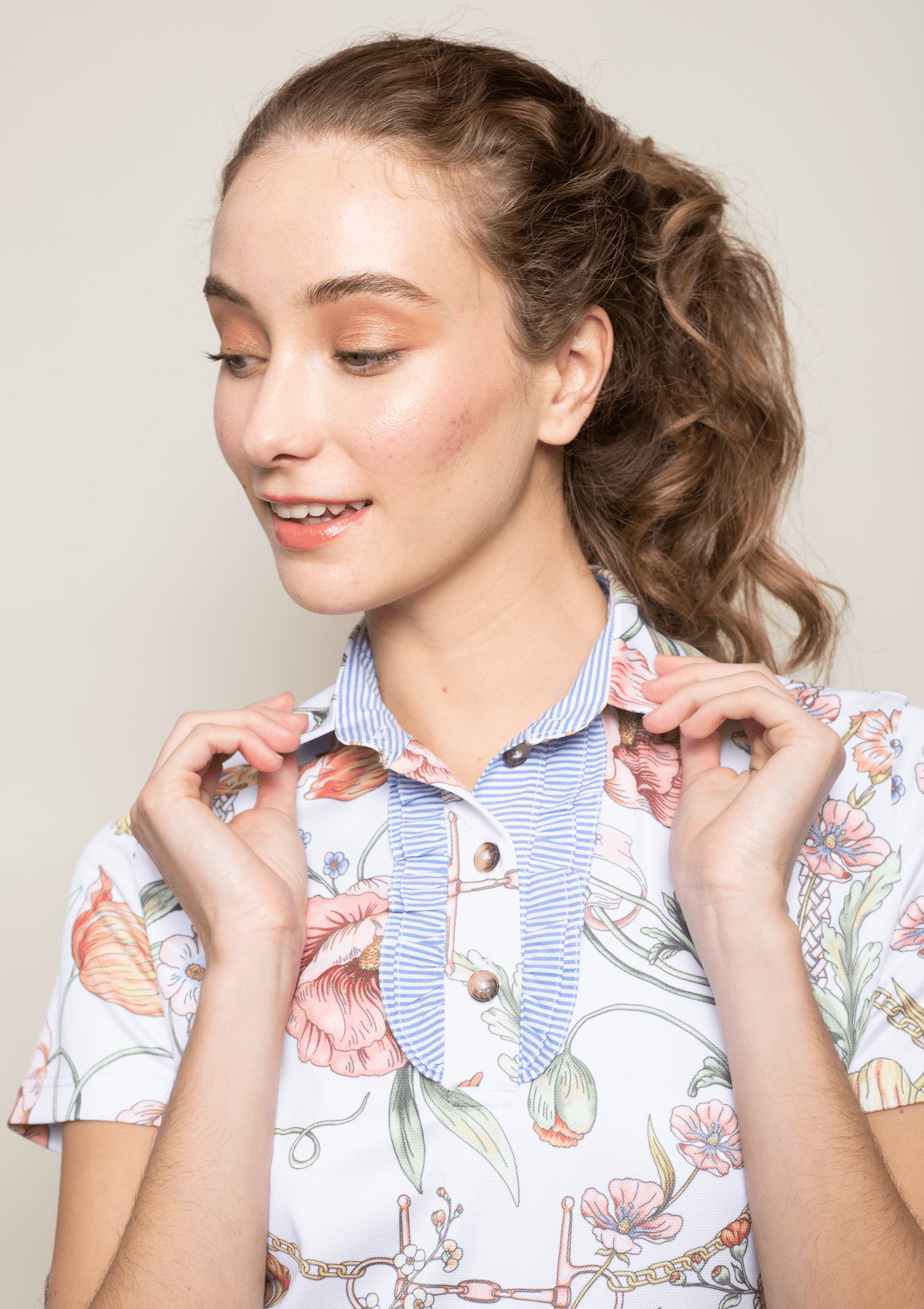 Prairi Polo Shirt Short Sleeve Botany Print Blanc High tech